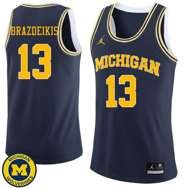 Men Michigan Wolverines #13 Ignas Brazdeikis Navy Jordan Brand University Basketball Jersey